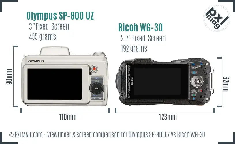 Olympus SP-800 UZ vs Ricoh WG-30 Screen and Viewfinder comparison