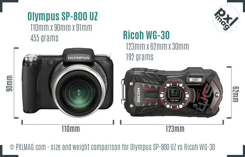 Olympus SP-800 UZ vs Ricoh WG-30 size comparison