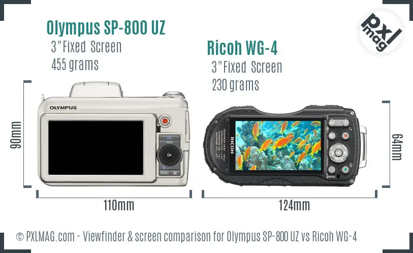 Olympus SP-800 UZ vs Ricoh WG-4 Screen and Viewfinder comparison