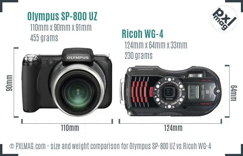Olympus SP-800 UZ vs Ricoh WG-4 size comparison