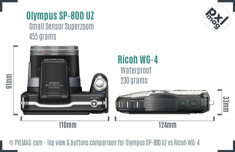 Olympus SP-800 UZ vs Ricoh WG-4 top view buttons comparison