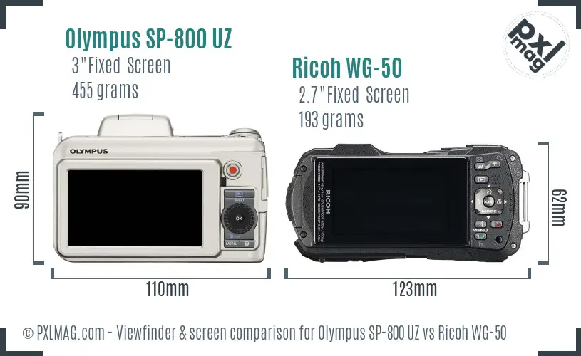 Olympus SP-800 UZ vs Ricoh WG-50 Screen and Viewfinder comparison