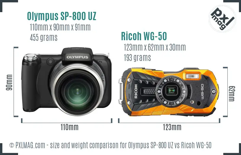 Olympus SP-800 UZ vs Ricoh WG-50 size comparison