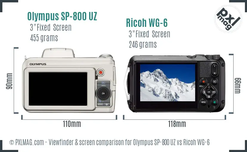 Olympus SP-800 UZ vs Ricoh WG-6 Screen and Viewfinder comparison Olympus SP-800 UZ vs Ricoh WG-6 Screen and Viewfinder comparison