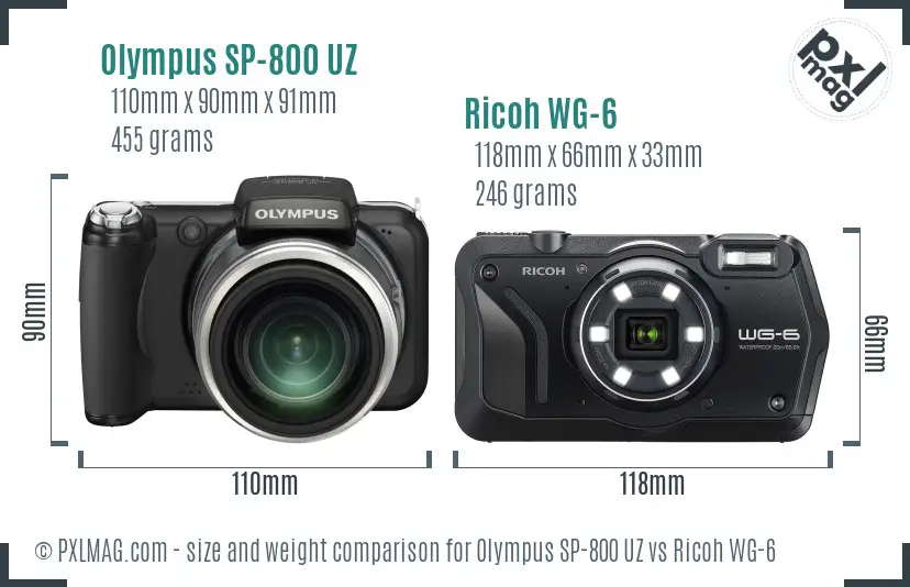Olympus SP-800 UZ vs Ricoh WG-6 size comparison Olympus SP-800 UZ vs Ricoh WG-6 size comparison