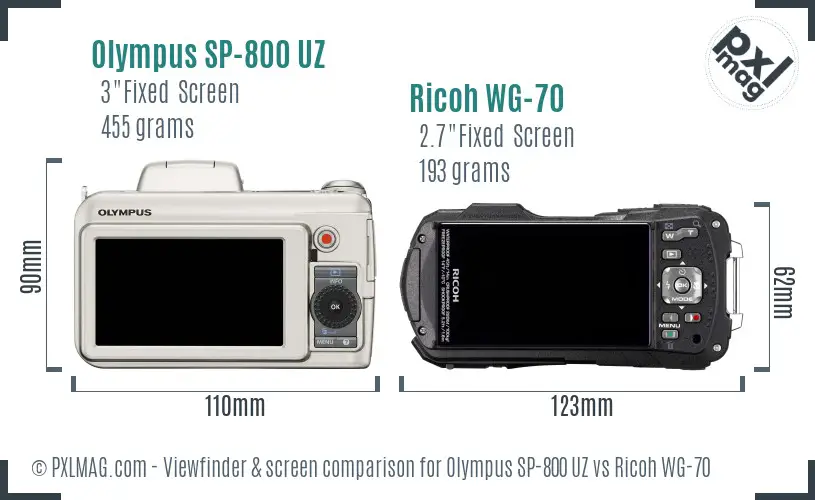 Olympus SP-800 UZ vs Ricoh WG-70 Screen and Viewfinder comparison