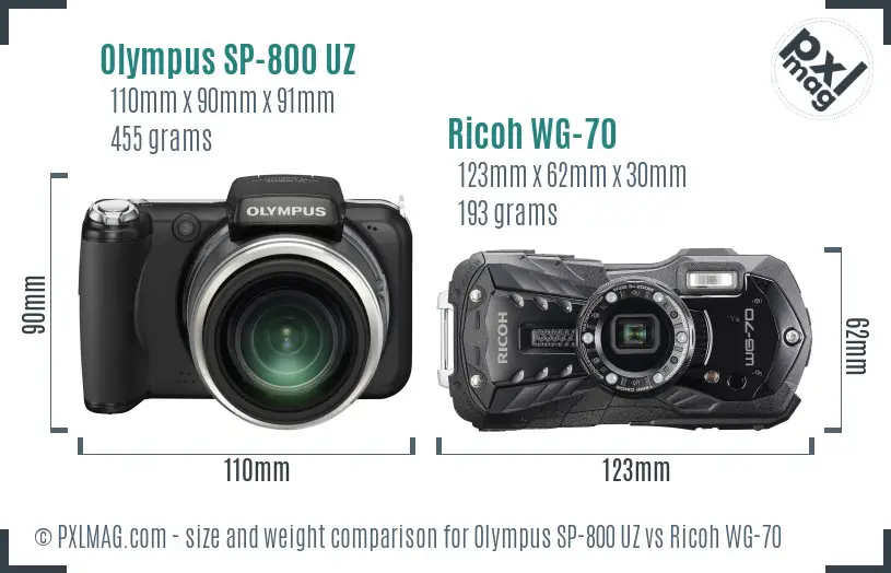 Olympus SP-800 UZ vs Ricoh WG-70 size comparison