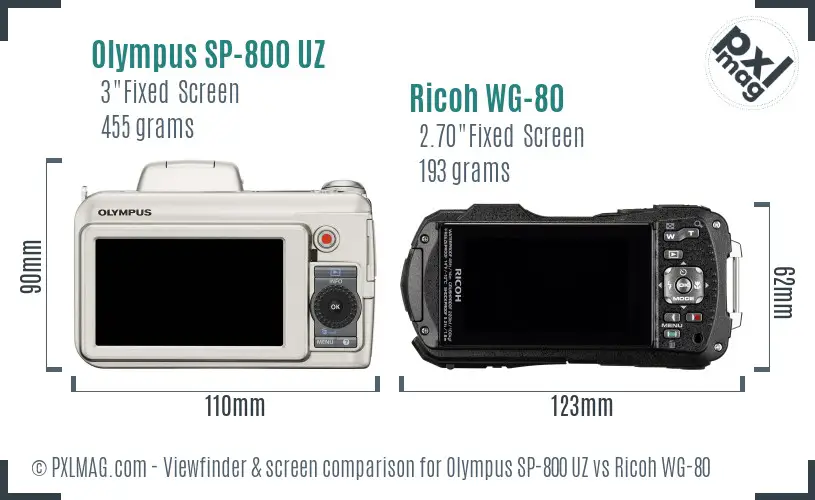 Olympus SP-800 UZ vs Ricoh WG-80 Screen and Viewfinder comparison