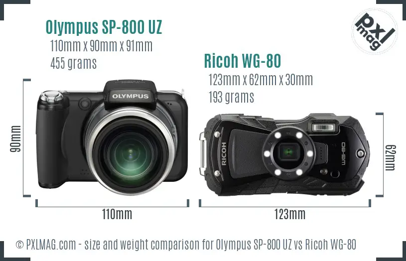 Olympus SP-800 UZ vs Ricoh WG-80 size comparison