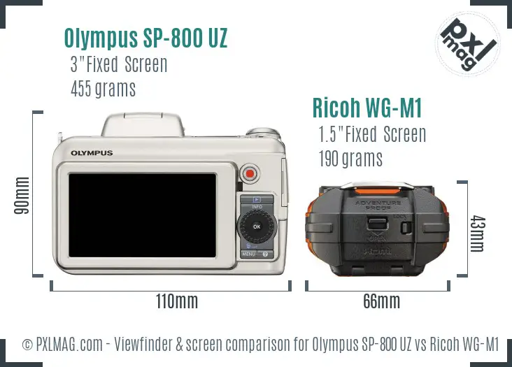 Olympus SP-800 UZ vs Ricoh WG-M1 Screen and Viewfinder comparison