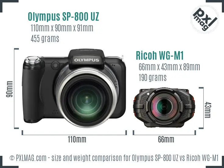 Olympus SP-800 UZ vs Ricoh WG-M1 size comparison