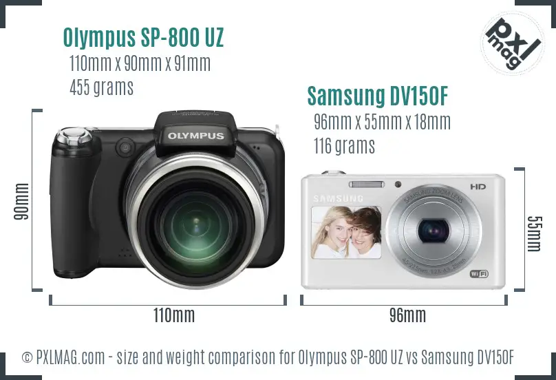 Olympus SP-800 UZ vs Samsung DV150F size comparison