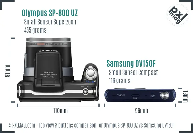 Olympus SP-800 UZ vs Samsung DV150F top view buttons comparison