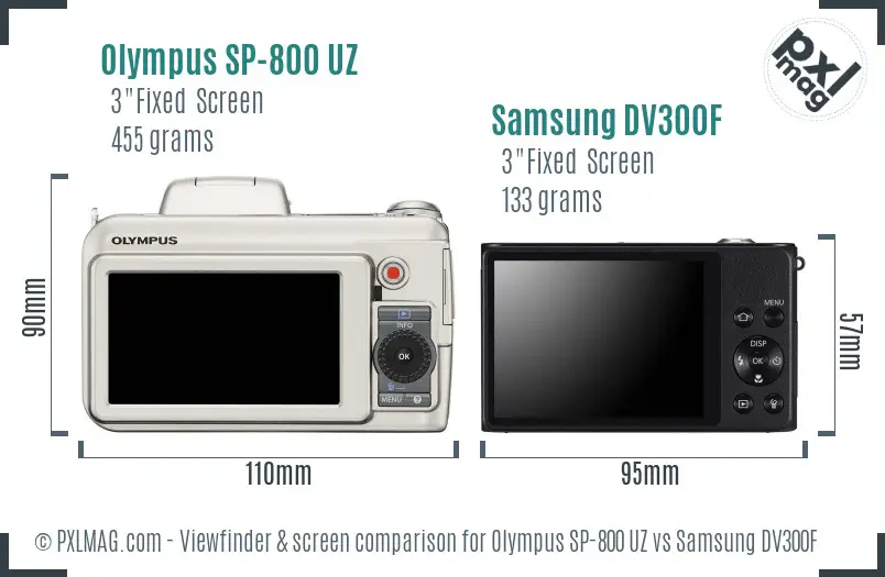 Olympus SP-800 UZ vs Samsung DV300F Screen and Viewfinder comparison