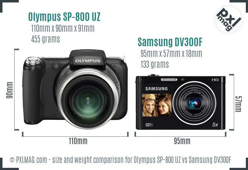 Olympus SP-800 UZ vs Samsung DV300F size comparison