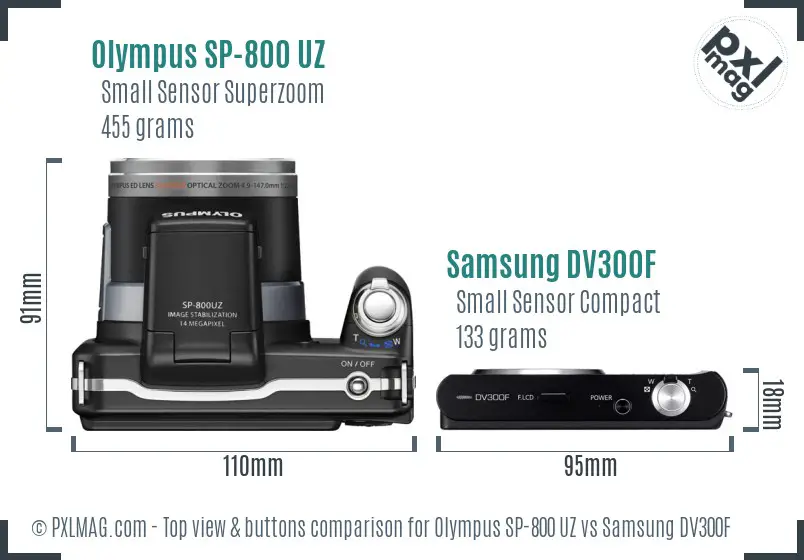 Olympus SP-800 UZ vs Samsung DV300F top view buttons comparison