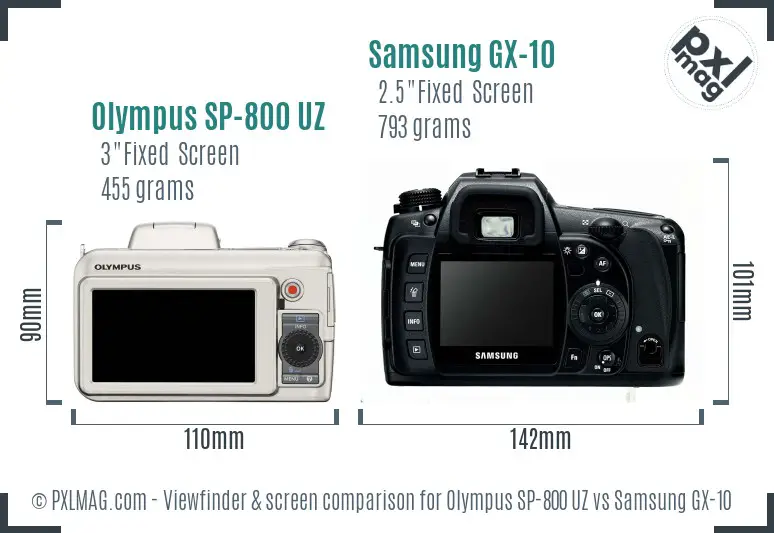 Olympus SP-800 UZ vs Samsung GX-10 Screen and Viewfinder comparison Olympus SP-800 UZ vs Samsung GX-10 Screen and Viewfinder comparison