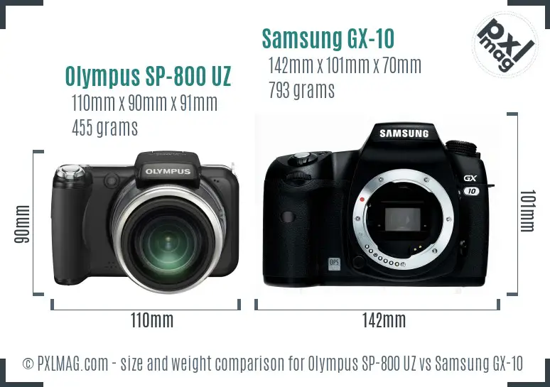 Olympus SP-800 UZ vs Samsung GX-10 size comparison Olympus SP-800 UZ vs Samsung GX-10 size comparison