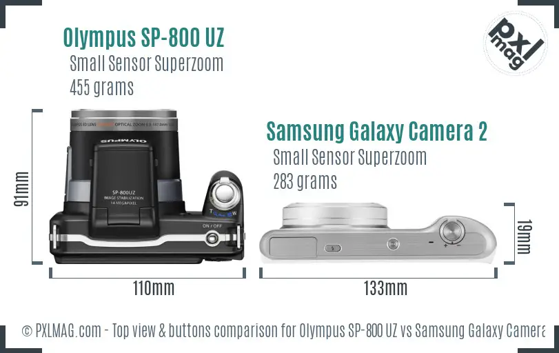 Olympus SP-800 UZ vs Samsung Galaxy Camera 2 top view buttons comparison Olympus SP-800 UZ vs Samsung Galaxy Camera 2 top view buttons comparison