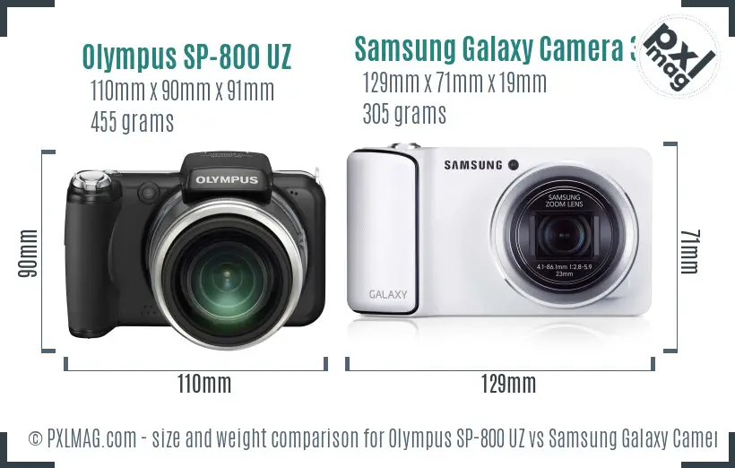 Olympus SP-800 UZ vs Samsung Galaxy Camera 3G size comparison