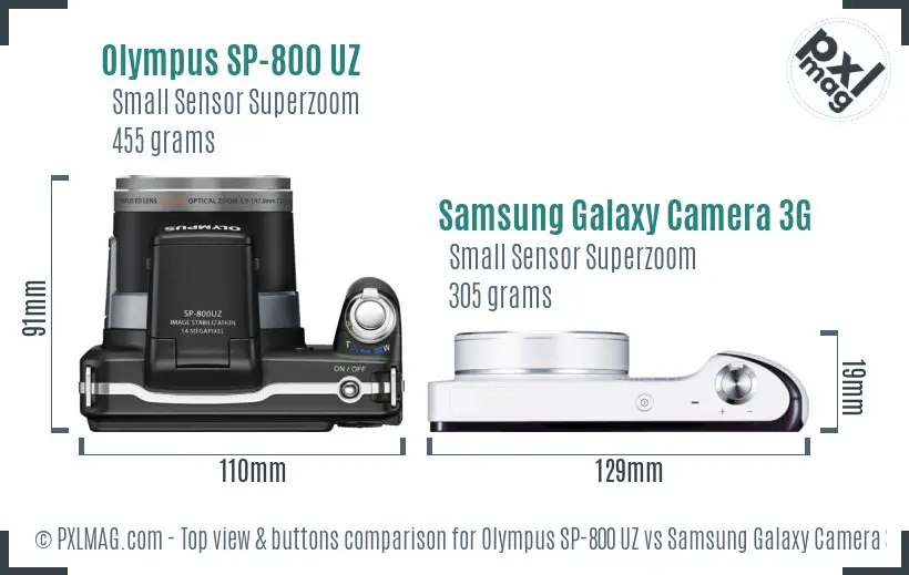 Olympus SP-800 UZ vs Samsung Galaxy Camera 3G top view buttons comparison