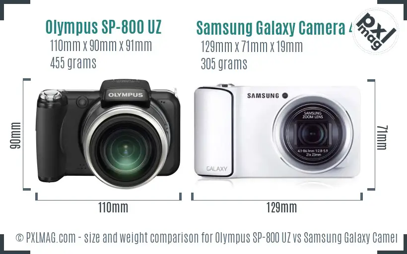 Olympus SP-800 UZ vs Samsung Galaxy Camera 4G size comparison