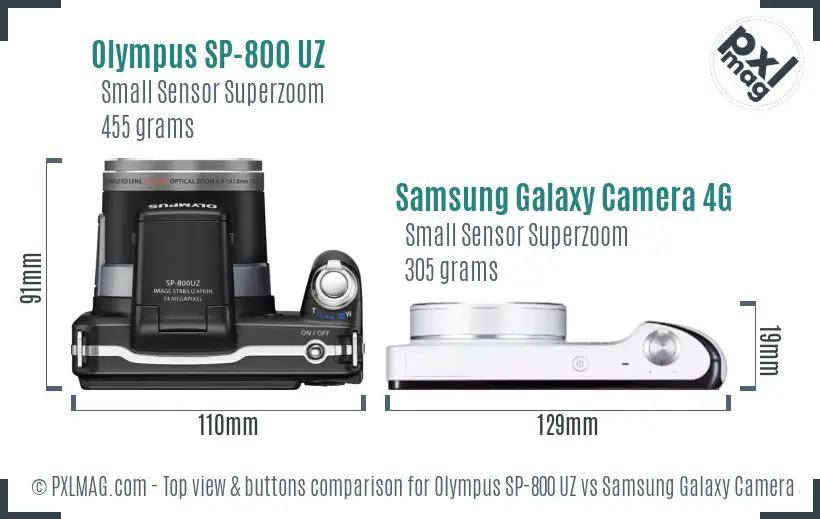 Olympus SP-800 UZ vs Samsung Galaxy Camera 4G top view buttons comparison