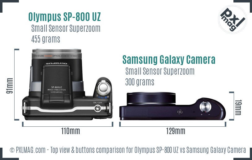 Olympus SP-800 UZ vs Samsung Galaxy Camera top view buttons comparison