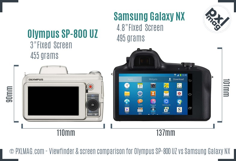 Olympus SP-800 UZ vs Samsung Galaxy NX Screen and Viewfinder comparison