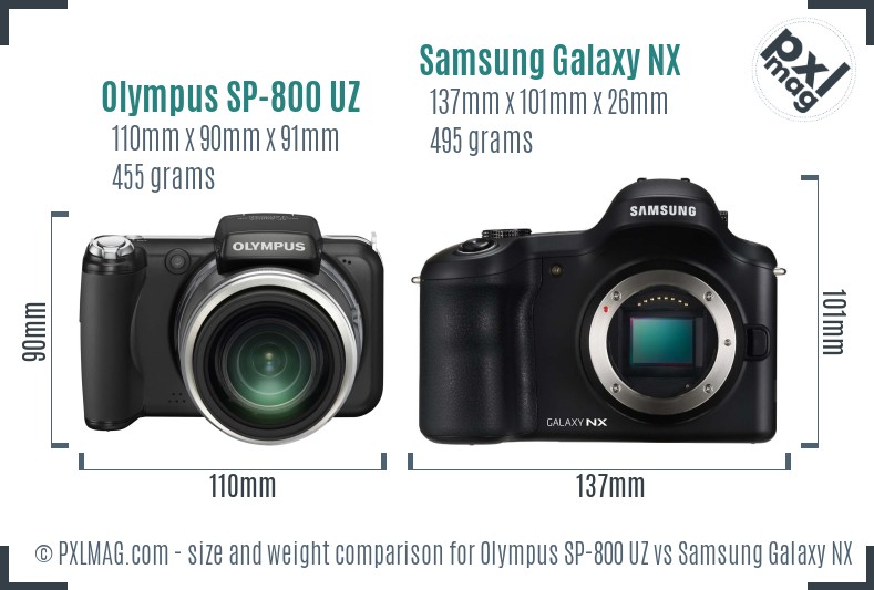 Olympus SP-800 UZ vs Samsung Galaxy NX size comparison