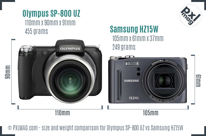 Olympus SP-800 UZ vs Samsung HZ15W size comparison