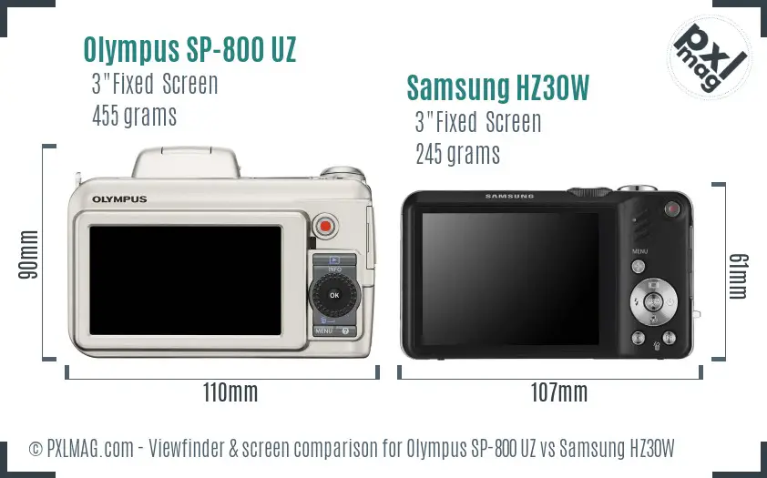 Olympus SP-800 UZ vs Samsung HZ30W Screen and Viewfinder comparison Olympus SP-800 UZ vs Samsung HZ30W Screen and Viewfinder comparison