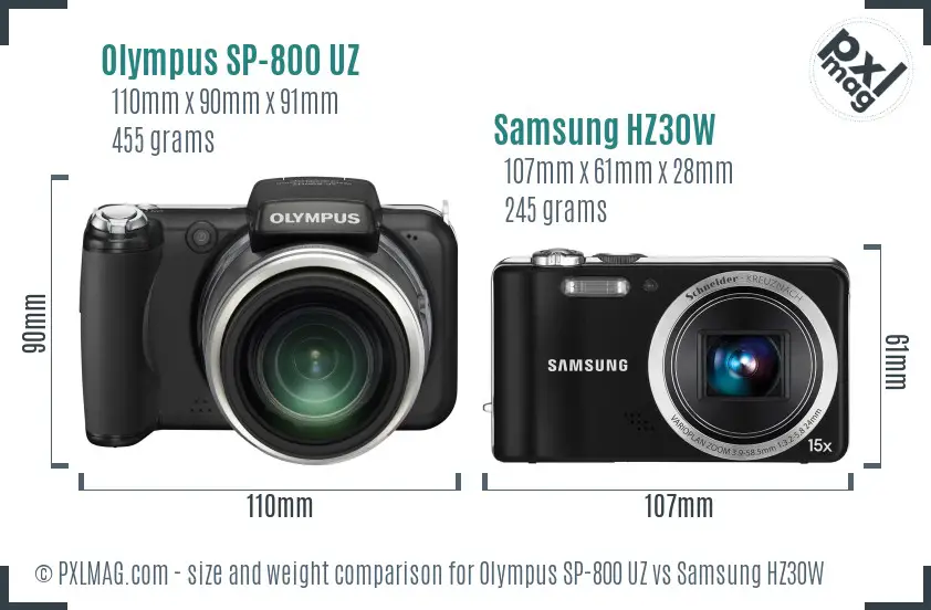 Olympus SP-800 UZ vs Samsung HZ30W size comparison Olympus SP-800 UZ vs Samsung HZ30W size comparison