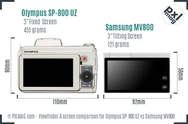 Olympus SP-800 UZ vs Samsung MV800 Screen and Viewfinder comparison