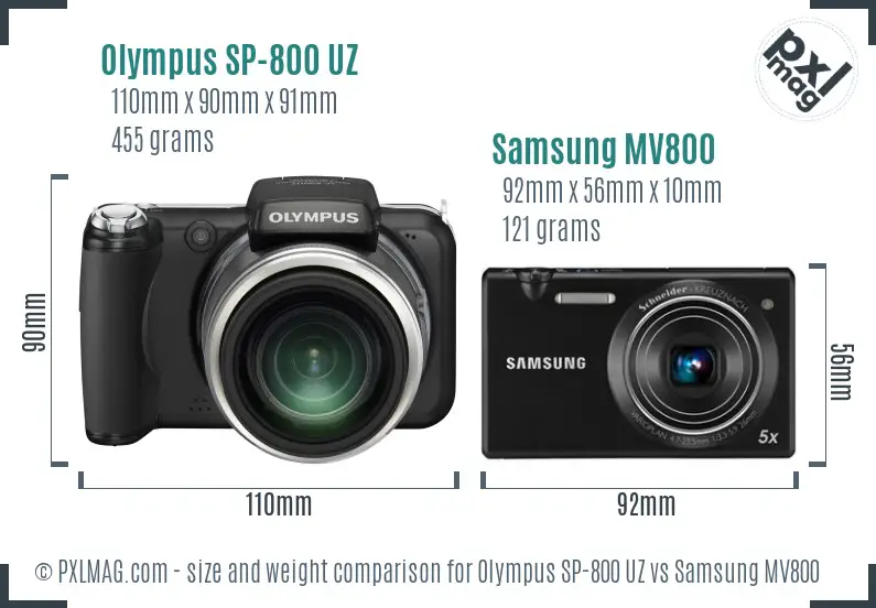 Olympus SP-800 UZ vs Samsung MV800 size comparison