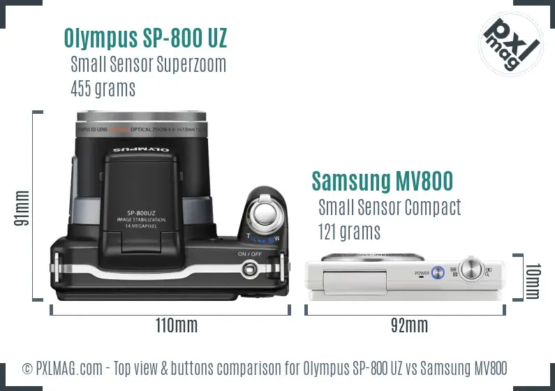 Olympus SP-800 UZ vs Samsung MV800 top view buttons comparison