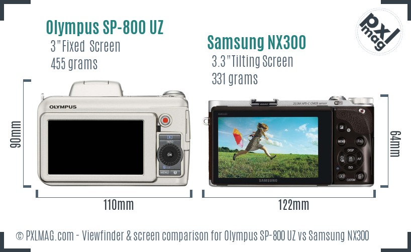 Olympus SP-800 UZ vs Samsung NX300 Screen and Viewfinder comparison