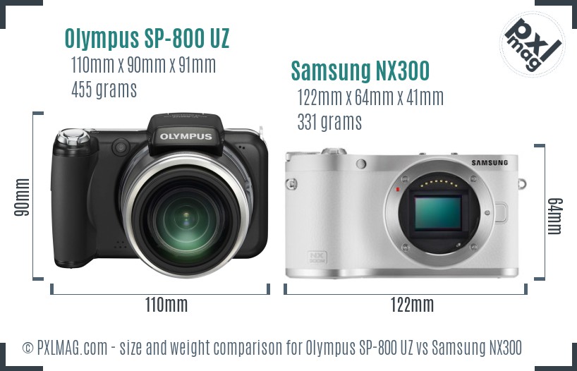 Olympus SP-800 UZ vs Samsung NX300 size comparison Olympus SP-800 UZ vs Samsung NX300 size comparison