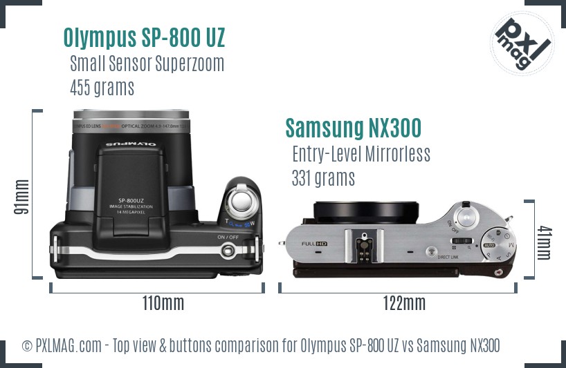 Olympus SP-800 UZ vs Samsung NX300 top view buttons comparison