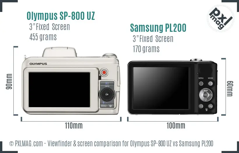 Olympus SP-800 UZ vs Samsung PL200 Screen and Viewfinder comparison
