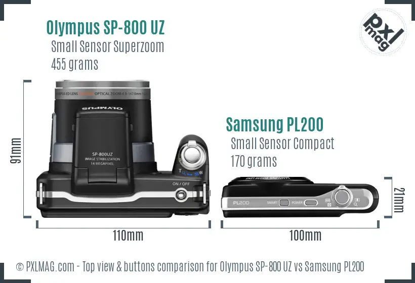 Olympus SP-800 UZ vs Samsung PL200 top view buttons comparison