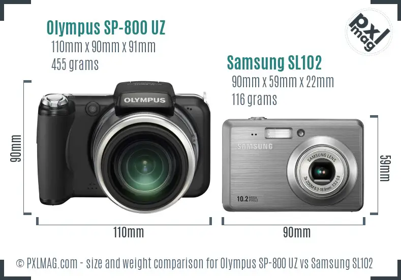 Olympus SP-800 UZ vs Samsung SL102 size comparison Olympus SP-800 UZ vs Samsung SL102 size comparison