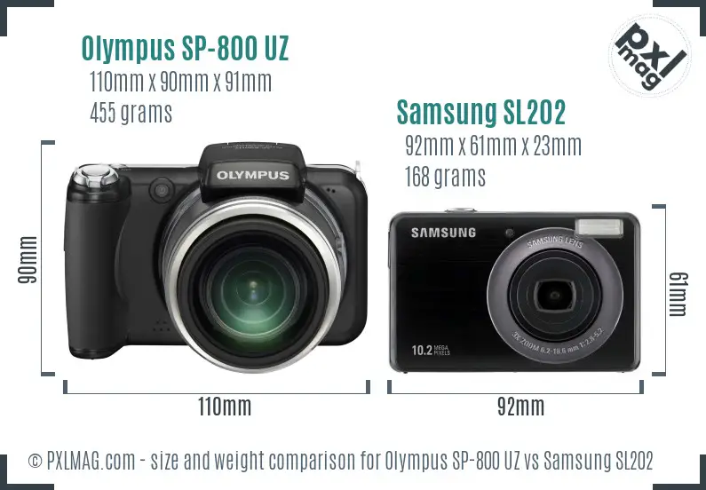 Olympus SP-800 UZ vs Samsung SL202 size comparison