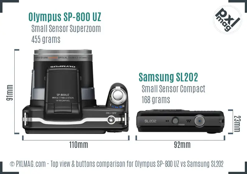 Olympus SP-800 UZ vs Samsung SL202 top view buttons comparison