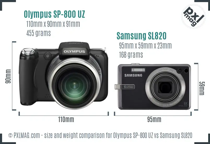 Olympus SP-800 UZ vs Samsung SL820 size comparison