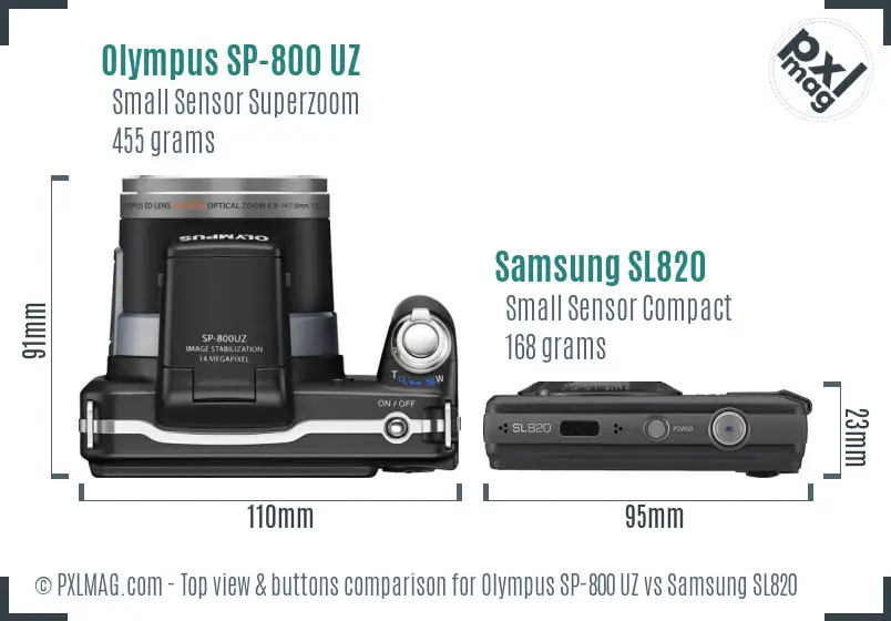 Olympus SP-800 UZ vs Samsung SL820 top view buttons comparison