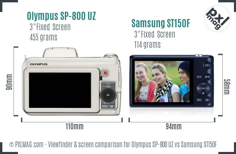 Olympus SP-800 UZ vs Samsung ST150F Screen and Viewfinder comparison