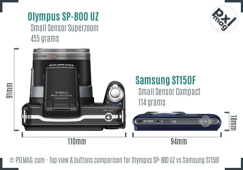 Olympus SP-800 UZ vs Samsung ST150F top view buttons comparison