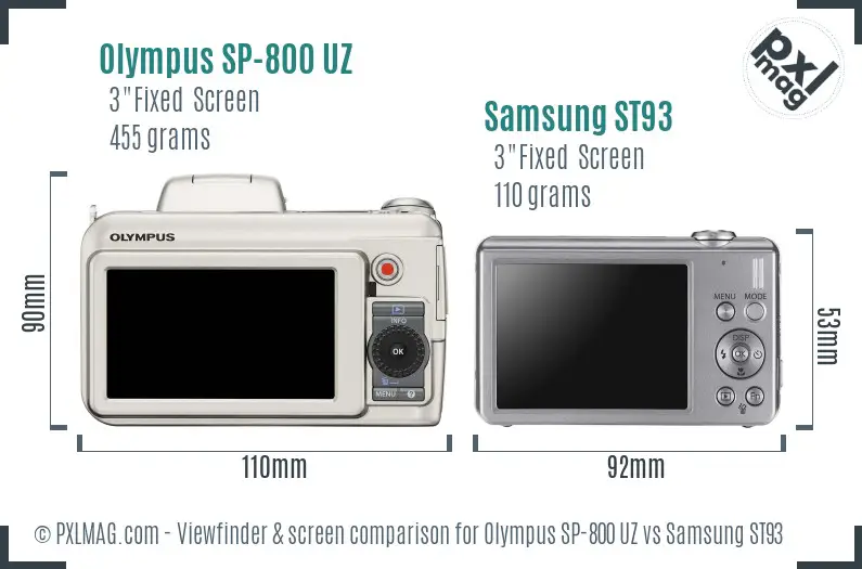 Olympus SP-800 UZ vs Samsung ST93 Screen and Viewfinder comparison