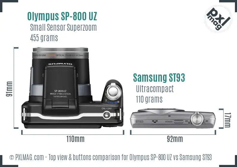 Olympus SP-800 UZ vs Samsung ST93 top view buttons comparison